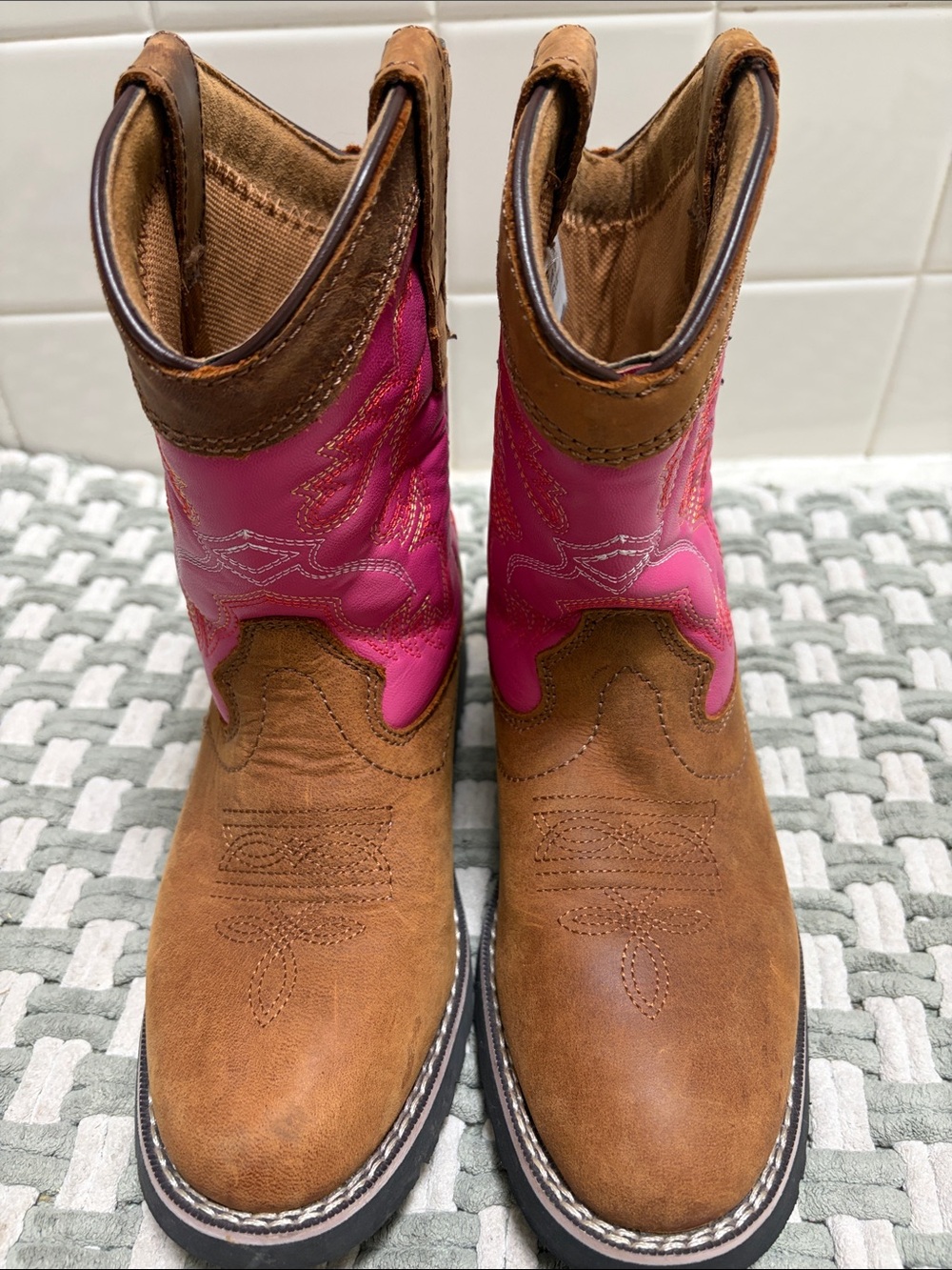 Kids Brown & Pink Western Cowboy Boots size 3